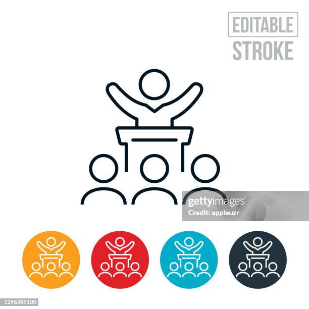 pastor giving sermon to congregation thin line icon - editable stroke - pastor stock illustrations