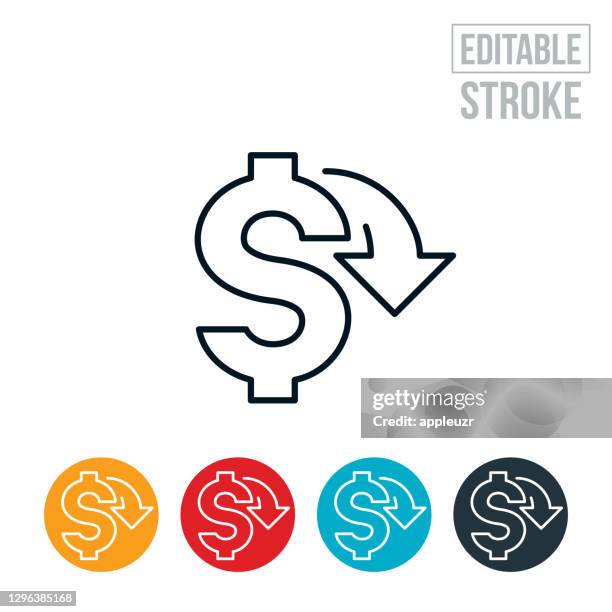 low cost thin line icon - editable stroke - dollar symbol vector stock illustrations