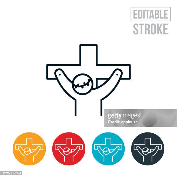 illustrations, cliparts, dessins animés et icônes de christ on the cross thin line icon - trait modifiable - instrument of torture