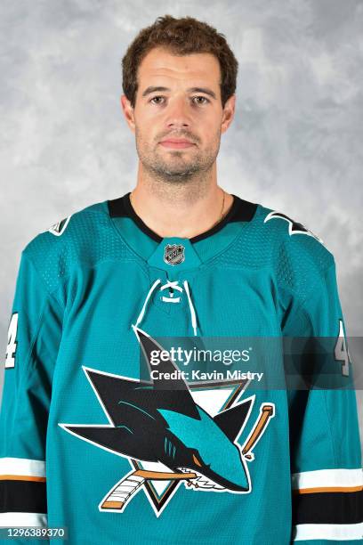 Marc-Edouard Vlasic of the San Jose Sharks poses for his official headshot for the 2020-2021 season at Solar4America on September 12, 2019 in San...