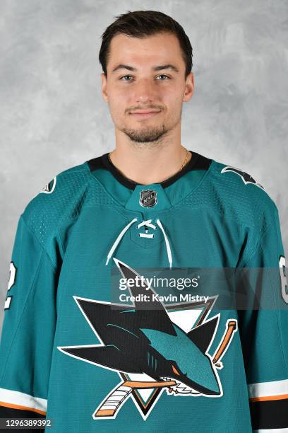 Kevin Labanc of the San Jose Sharks poses for his official headshot for the 2020-2021 season at Solar4America on September 12, 2019 in San Jose,...