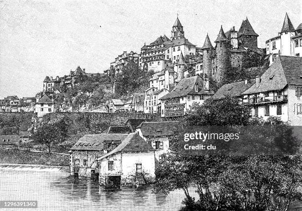 view of uzerche, france - french culture stock illustrations stock illustrations