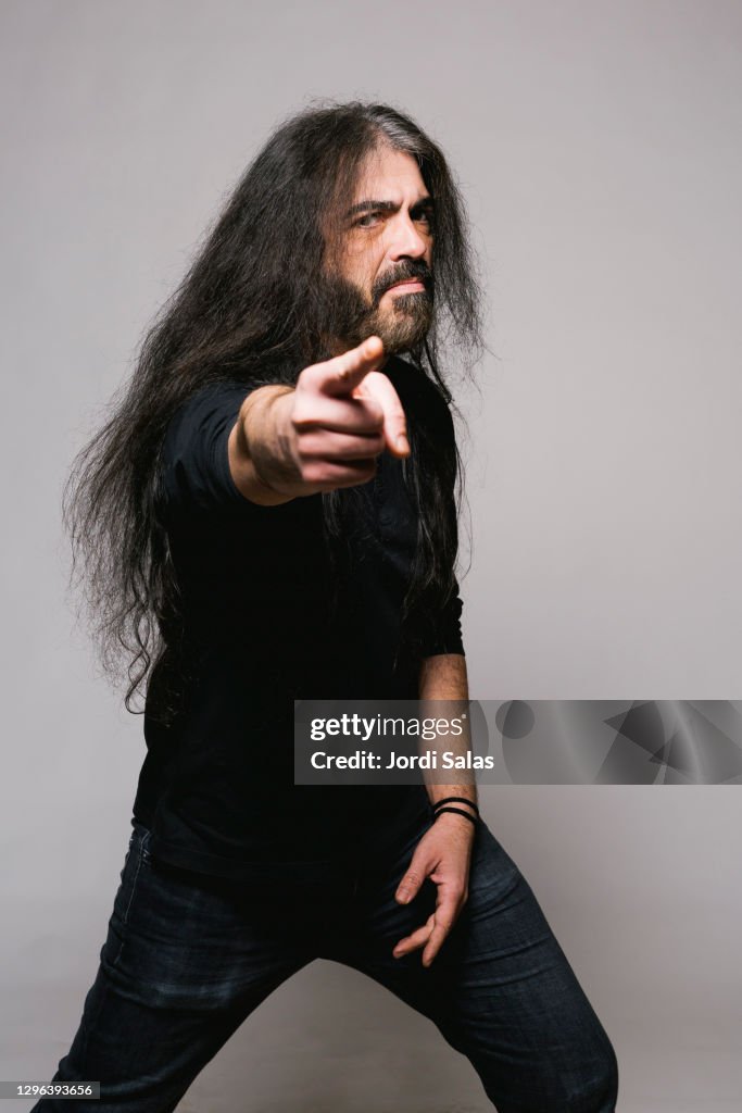 Portrait of heavy metal man singing