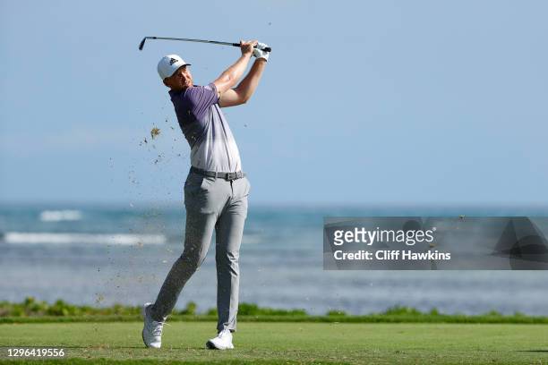 Daniel Berger of the United States plays his shot from the 17th tee during the first round of the Sony Open in Hawaii at the Waialae Country Club on...