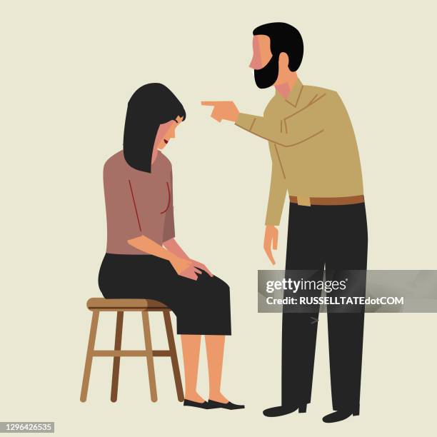 husband acussing his wife or other female family member - religious dress stock illustrations