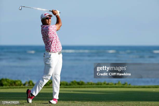 Hideki Matsuyama of Japan plays his shot from the 17th tee during the first round of the Sony Open in Hawaii at the Waialae Country Club on January...