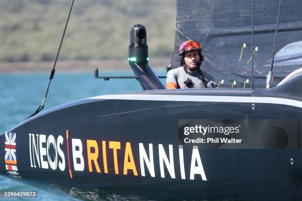 Ben Ainslie, skipper of INEOS Team UK looks on after defeating Luna Rossa Prada Pirelli Team in round one, race 2 during the 2021 PRADA Cup Round...