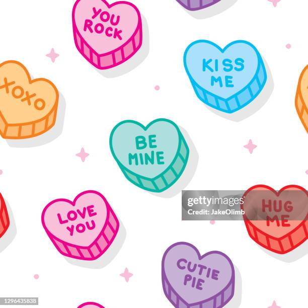 ilustraciones, imágenes clip art, dibujos animados e iconos de stock de candy hearts doodle pattern 1 - valentine card