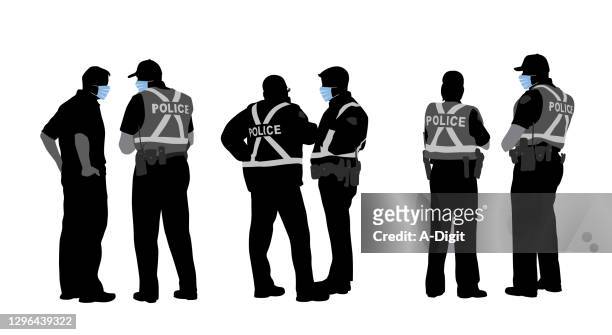 police teams wearing medical masks - reflective clothing stock illustrations