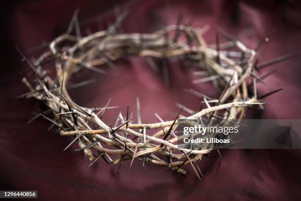 Crown of Thorns on a Red Background 이미지 (1296440856) - 게티이미지뱅크