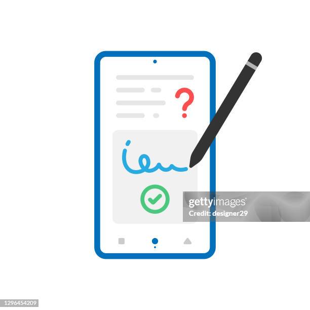 digital signature icon. smart phone screen on digital signature concept flat design. - signature stock illustrations