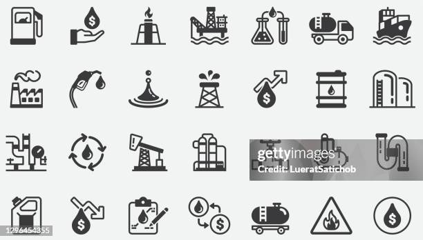 oil industry concept icons - drilling rig stock illustrations