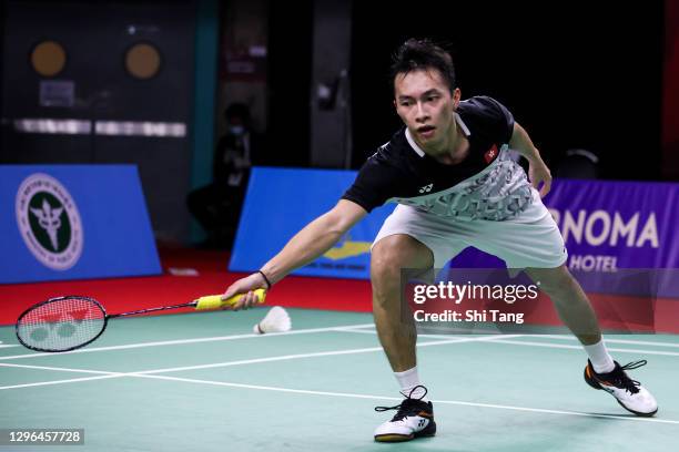 Ng Ka Long Angus of Hong Kong competes in the Men's Singles quarter finals match against Lee Cheuk Yiu of Hong Kong on day four of the Yonex Thailand...