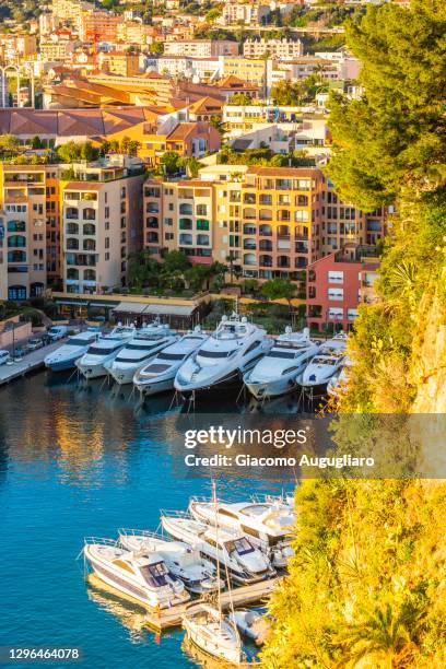 overview of montecarlo harbor, monaco, france - monaco stock pictures, royalty-free photos & images