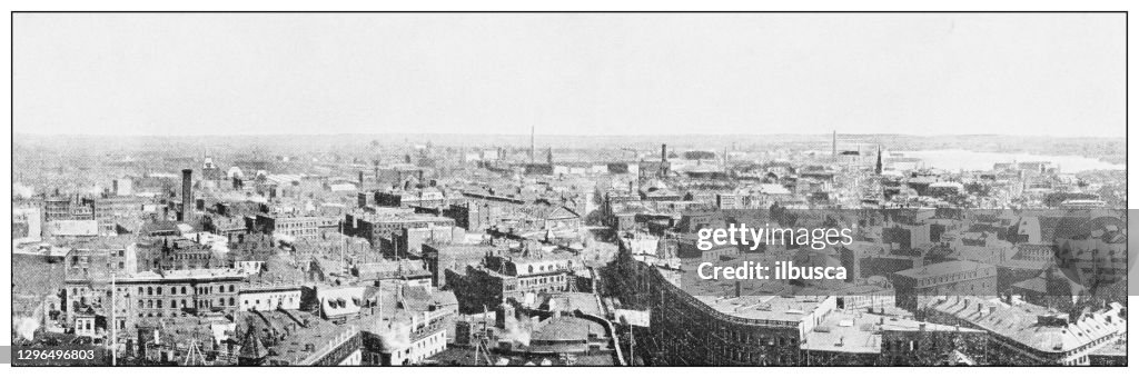 Antique black and white photograph of Boston, Massachusetts: Aerial View