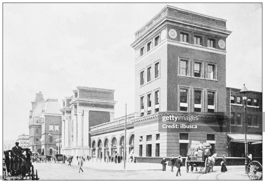Antique black and white photograph of Boston, Massachusetts: The Union Station