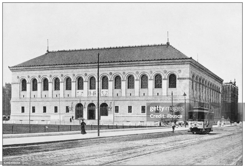 Antique black and white photograph of Boston, Massachusetts: Boston Public Library