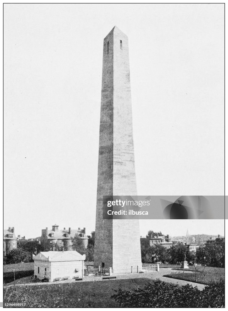 Antique black and white photograph of Boston, Massachusetts: Bunker Hill Monument