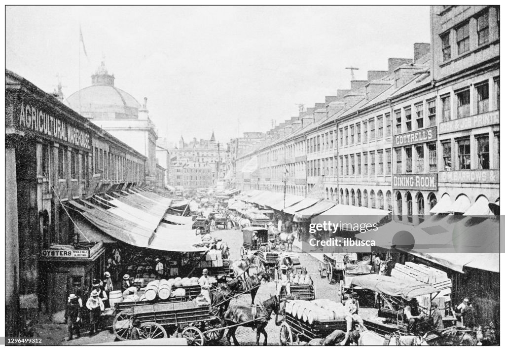 Antique black and white photograph of Boston, Massachusetts: Quincy Market