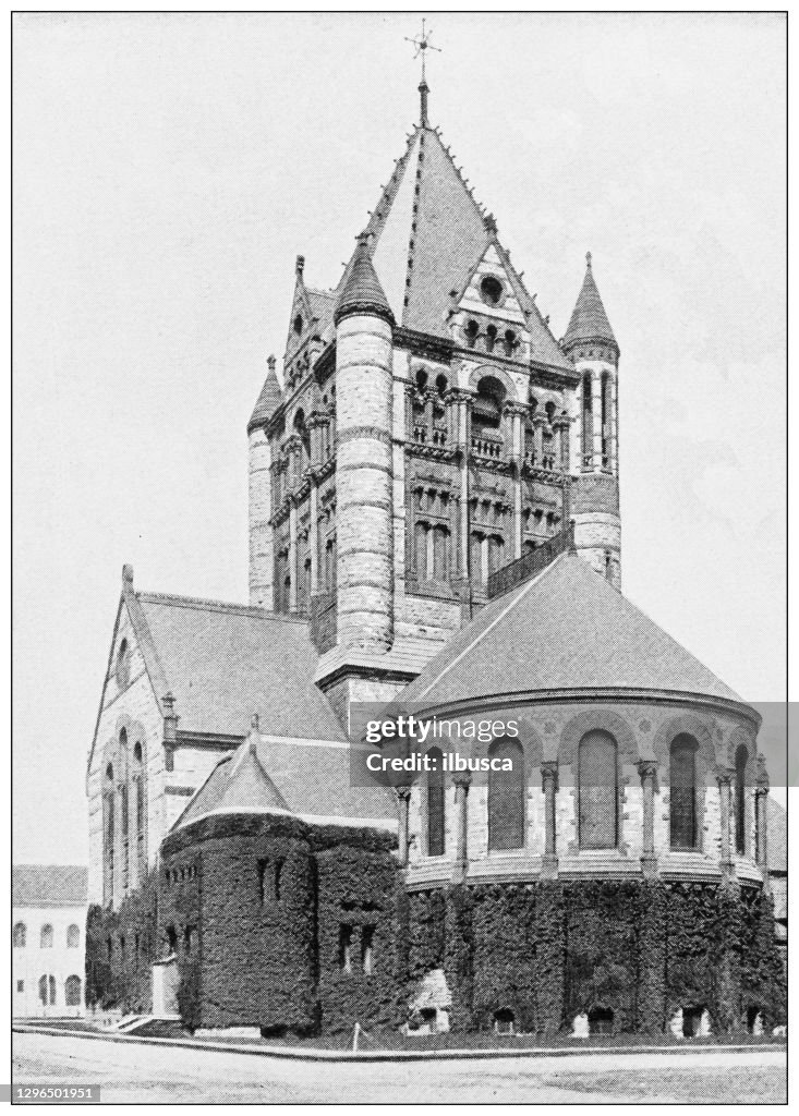 Antique black and white photograph of Boston, Massachusetts: Trinity Church