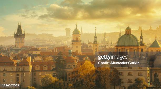 prague panorama view on sunset. - czech republic skyline stock pictures, royalty-free photos & images