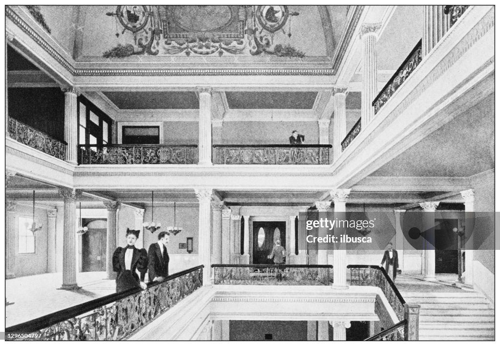 Antique black and white photograph of Boston, Massachusetts: Massachusetts State Capitol, Staircase