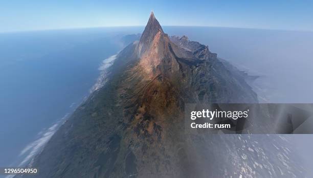 luft-ultra-weitwinkel-vulkanlandschaft im teide nationalpark, teneriffa, kanarische inseln, spanien - pico de teide stock-fotos und bilder