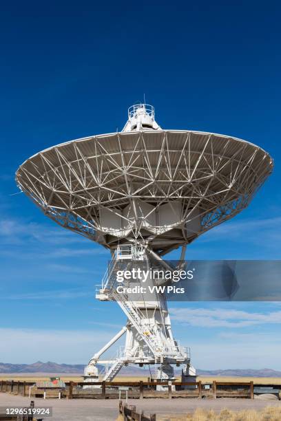 An antenna dish of the Karl G. Jansky Very Large Array radiotelescope astronomy observatory near Magdalena, New Mexico in the United States. The Very...