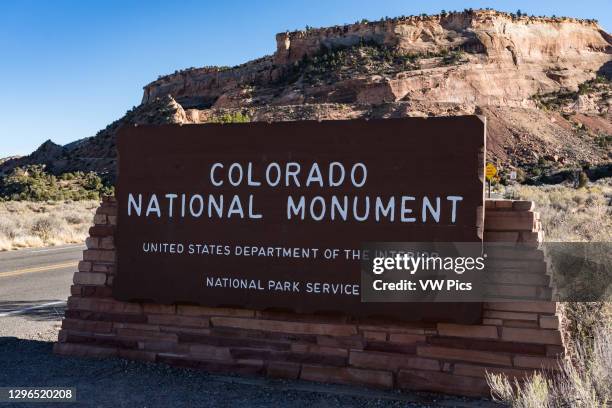 The entrance sign at the Colorado National Monument, Colorado, USA..