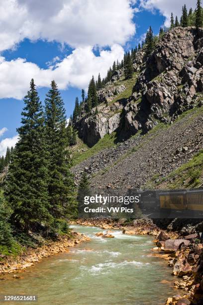 The Durango and Silverton Narrow Gauge Railroad travels along the Animas River as it passes through the San Juan Mountains between Durango and...
