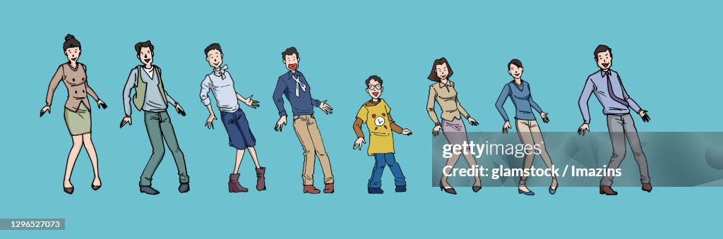 Illustration, person, Asian, man, woman, suit, casual, child, dance