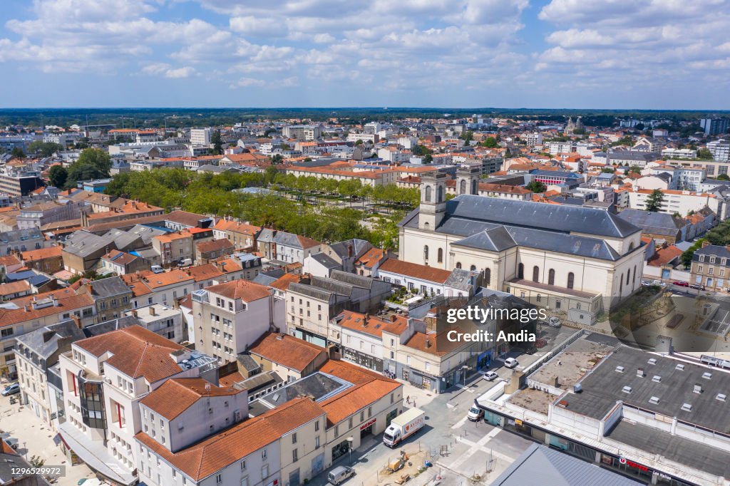 La Roche-sur-Yon (western France): aerial view of the city centre and “place Napoleon” square
