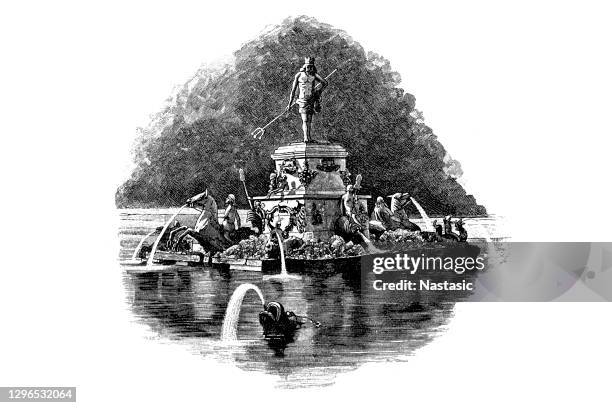 russia, peterhof, upper park, neptune fountain - peterhof grand palace stock illustrations