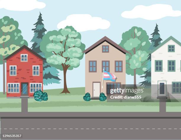 transgender flag hanging on a house - house clip art stock illustrations