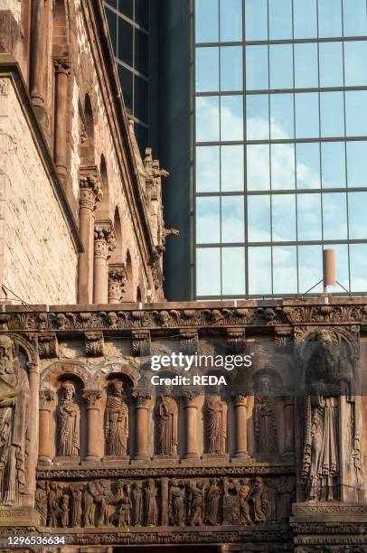 The Trinity Church and the John Hancock Tower in Copley Square at Back Bay. Boston. Massachusetts. New England. USA..