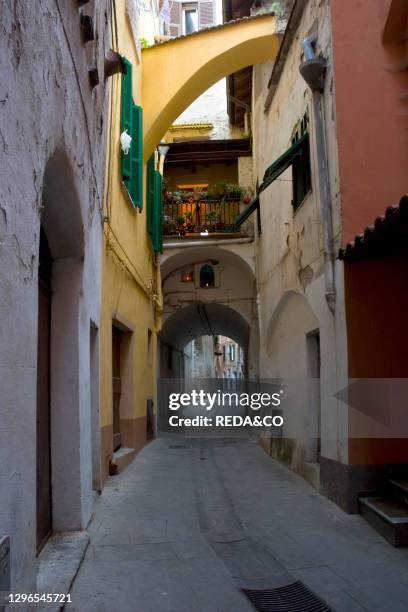 Europe Italy liguria imperia dolceacqua: typical alley in the historic center.