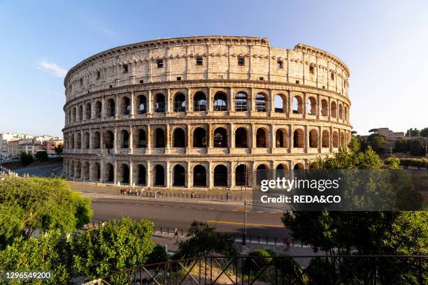 Aerial view of Colosseum during the golden hours. Rome. Italy. Europe.