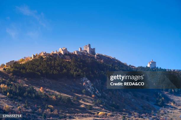 View of Rocca Calascio fortress. Abruzzo. Italy. Europe.