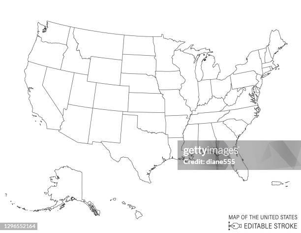 line art map of the united states - umrisslinie stock-grafiken, -clipart, -cartoons und -symbole