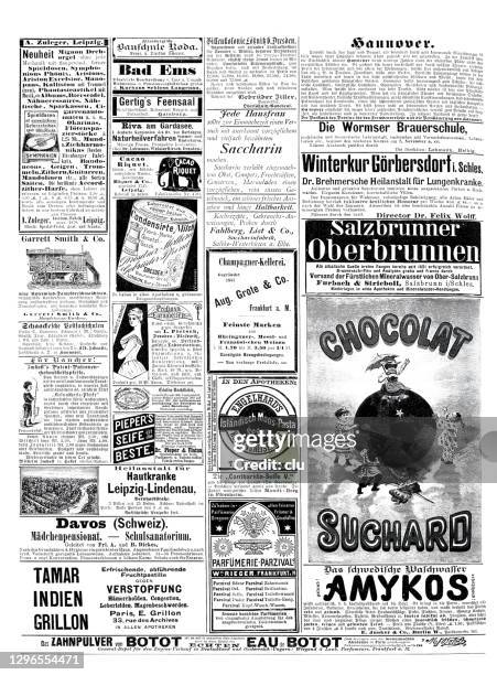 anzeigen von 1892 in einem deutschen magazin - davos stock-grafiken, -clipart, -cartoons und -symbole