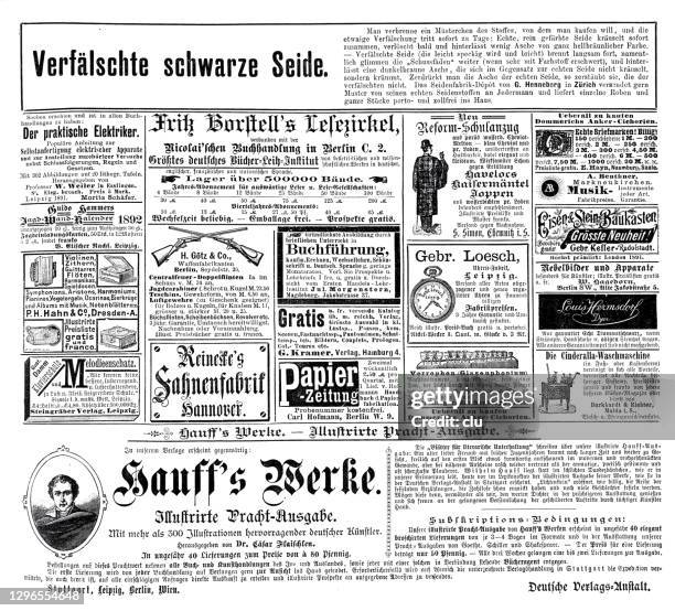 ads from 1892 in a german magazine - antique washing machine stock illustrations