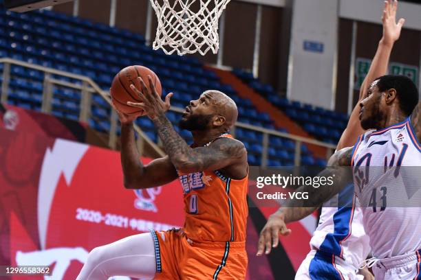 Robert Wilson 'Trae' Golden of Fujian Sturgeons goes to the basket during 2020/2021 Chinese Basketball Association League match between Fujian...