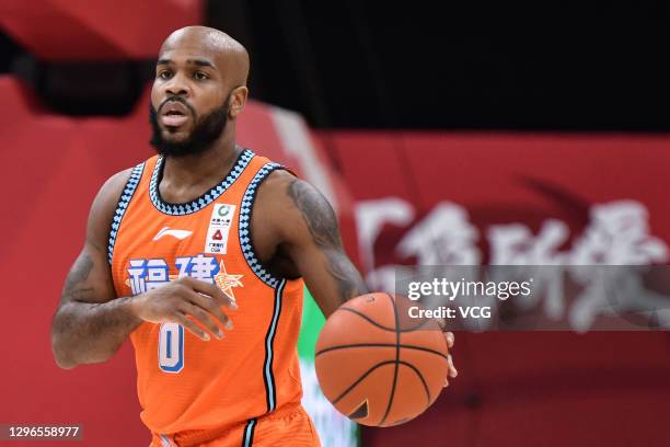 Robert Wilson 'Trae' Golden of Fujian Sturgeons drives the ball during 2020/2021 Chinese Basketball Association League match between Fujian Sturgeons...