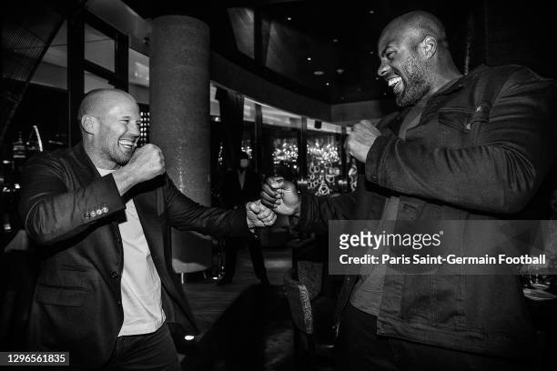 Judoka Teddy Riner meets Jason Statham on January 15, 2021 in Doha, Qatar.