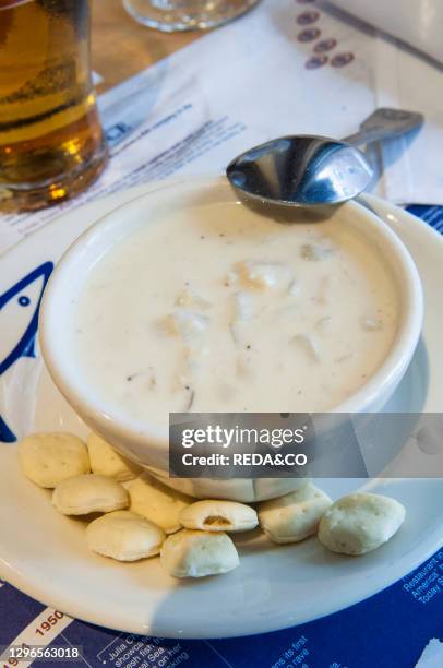 Clam Chowder Legal Sea Foods in the Theater District at 26 Park Square. Boston. Massachusetts. New England. USA..