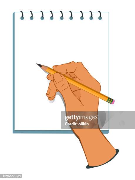 hand writes in the note - note pad and pencil stock illustrations