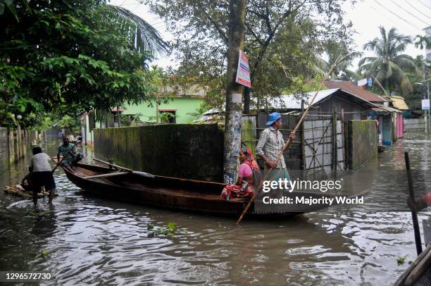 Due to heavy rains the river is overflowing. Boats are the only mode of transport for people even on roads in residential areas. The border district...