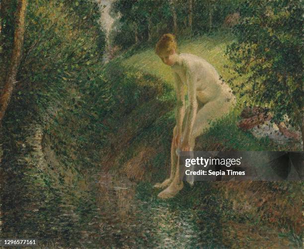 Bather in the Woods Oil on canvas, 23 3/4 x 28 3/4 in , Paintings, Camille Pissarro , In summer 1893 Pissarro wrote his son Lucien that he was...