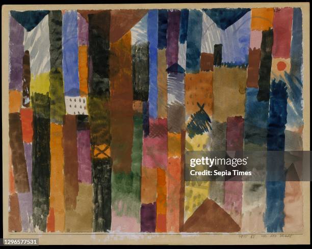 Before the Town Watercolor on paper mounted on cardboard, 9 3/4 - 12 3/8 in , Drawings, Paul Klee .