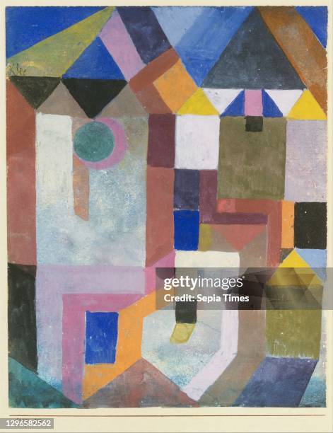 Colorful Architecture Gouache on paper mounted on cardboard, 10 1/4 - 7 7/8 in. , Drawings, Paul Klee .
